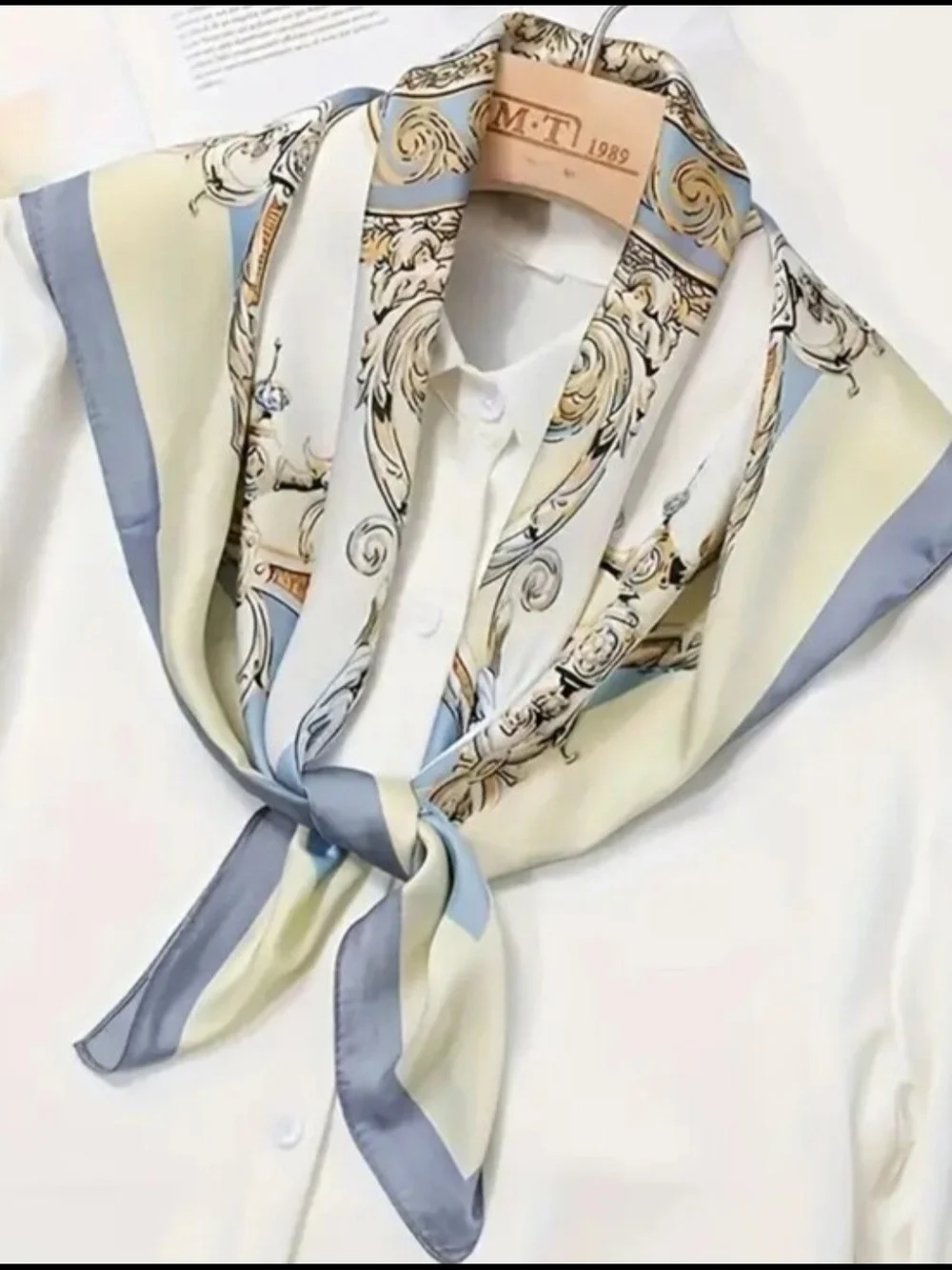 Silk-Feel Scarf in Pastel Yellow & Blue